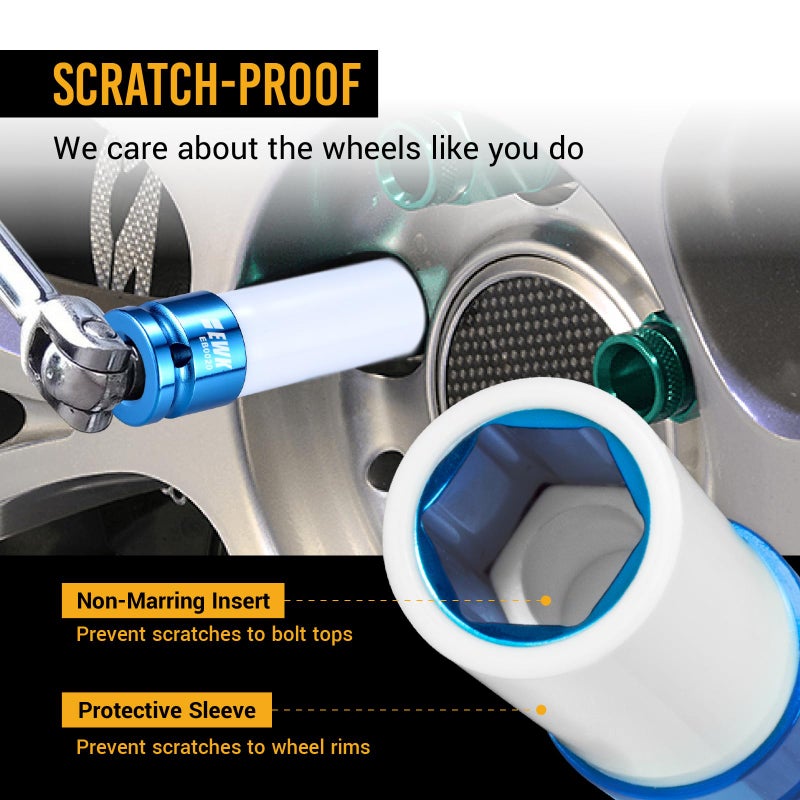 EWK 1/2" Drive 17mm Lug Nut Socket, 17mm Socket for Wheel Service, Non-Marring Protective Sleeve Prevents Damage to Custom Rims - Image 3
